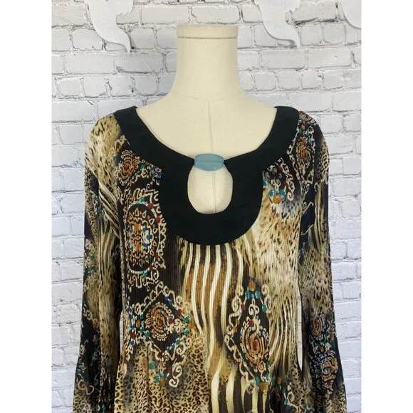 LAST CHANCE Vintage Nicola XL Plisse Animal Print Brown Pendant Blouse - Picture 4 of 8